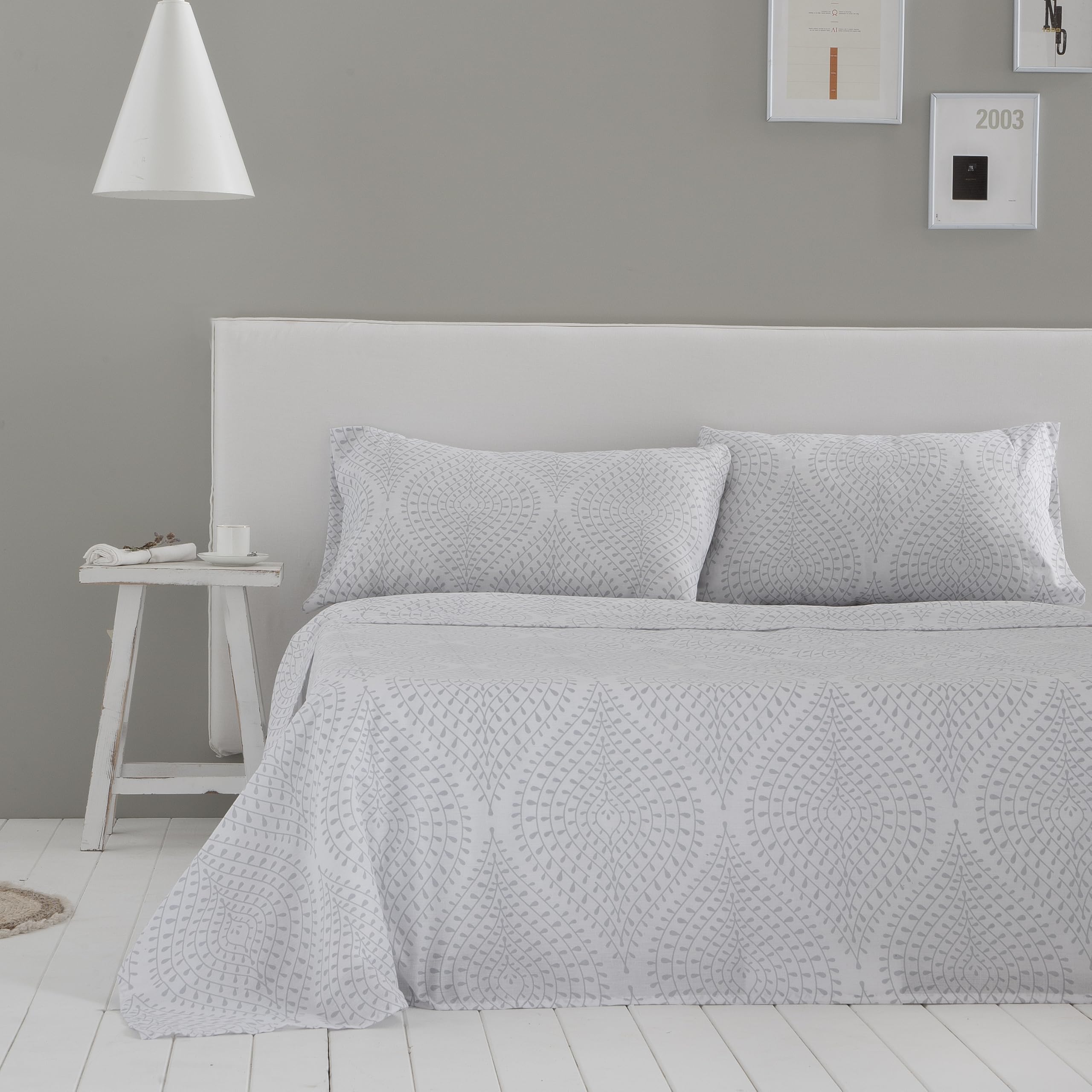 COTTON ARTean Juego sabanas Cama 150 Algodon Poliester SAJA Gris | Incluye 4 piezas: encimera, bajera ajustable, 2 fundas de almohada. Certificado OEKO-TEX