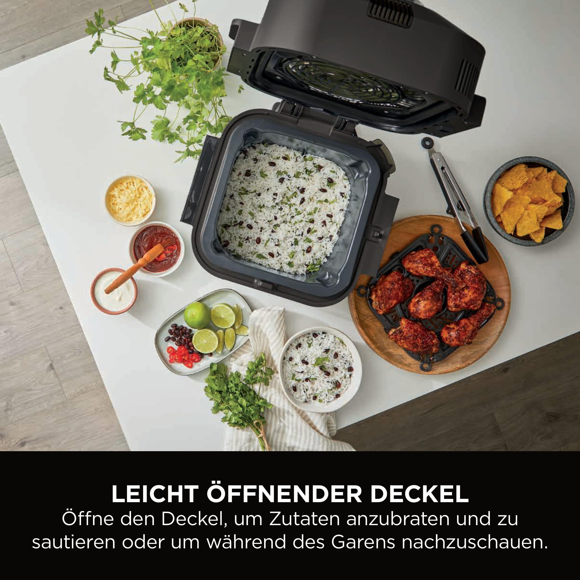 Ninja Speedi Multikocher, 5,7L, 12-in-1 Multicooker, Air fryer Heißluftfritteuse, Slow Cooker Langsamkochen, Grillen, Backen, Schwarz ON500EU