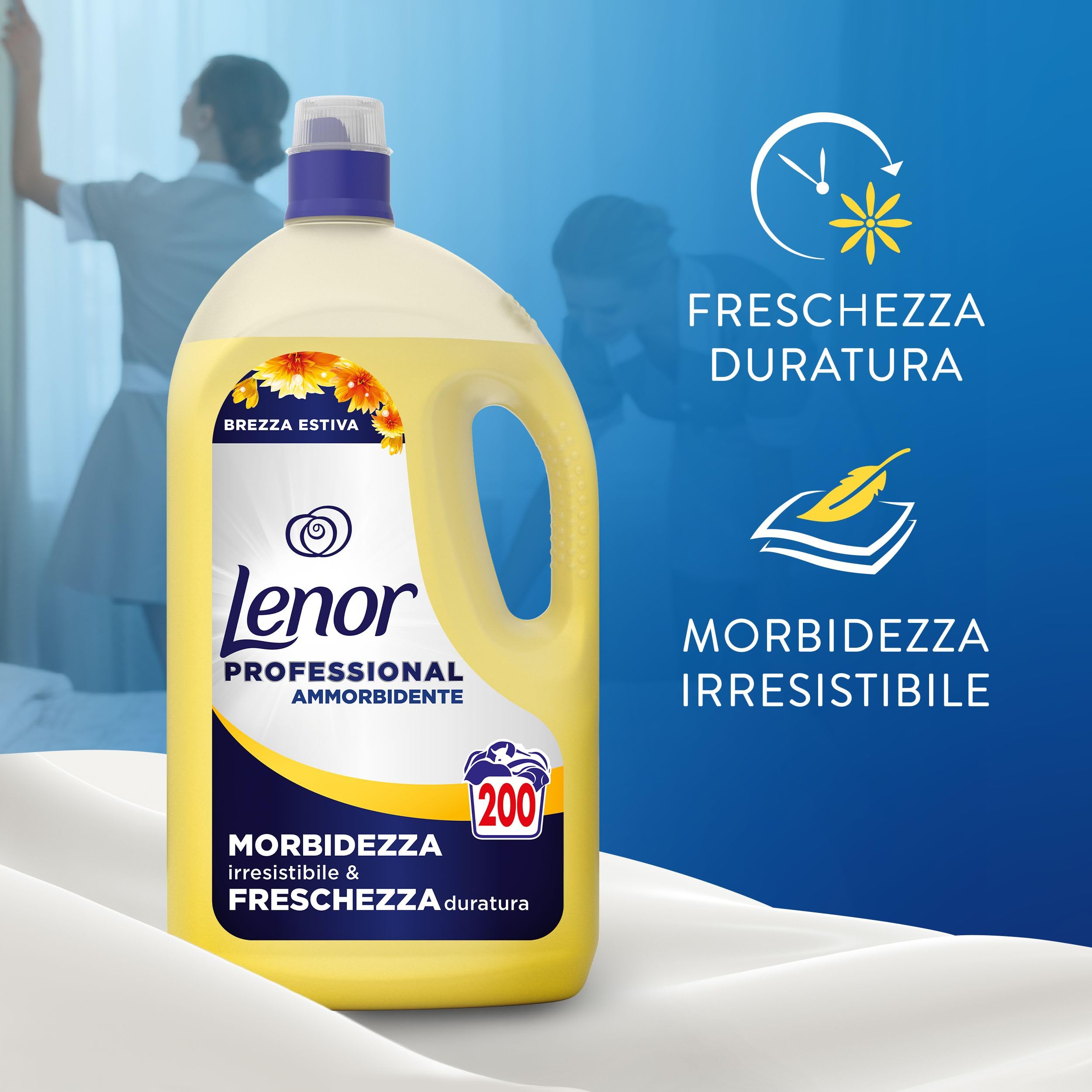 Lenor Professional Ammorbidente Concentrato, 600 Lavaggi (200 x 3), 12L (4L x 3), Brezza Estiva, Morbidezza Irresistibile e Freschezza Duratura, Per Bucato Professionale