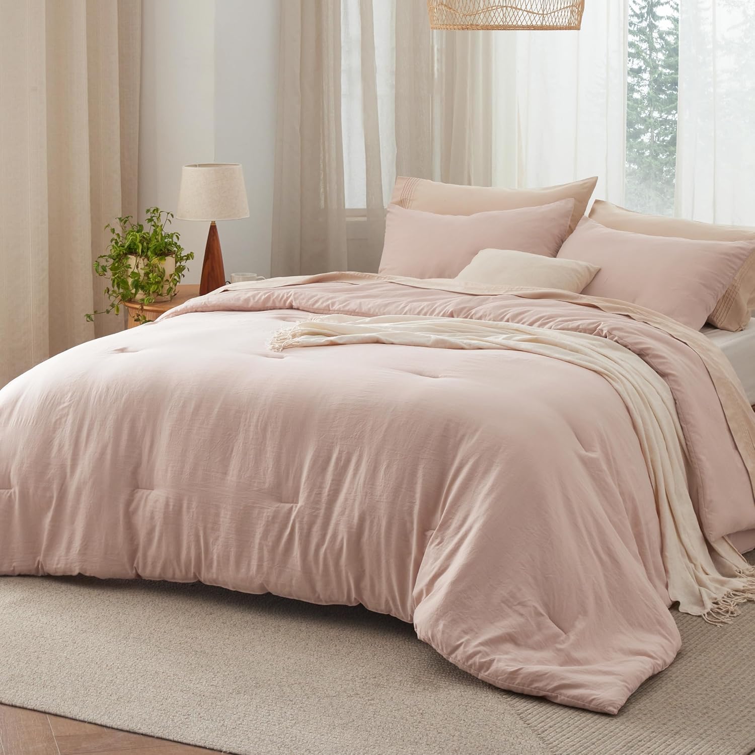 Bedsure King Size Comforter Set, Dusty Rose Soft Prewashed Bed Comforter for All Seasons, 3 Pieces Warm Bedding Sets, 1 Lightweight Comforter (104"x90") and 2 Pillowcases (20"x36")