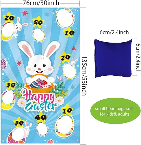 Miniatura 2 de Juego de lanzamiento de Pascua con 3 bolsas de frijoles, juego de fiesta de conejo de Pascua para niños y adultos, suministros de fiesta de Pascua y