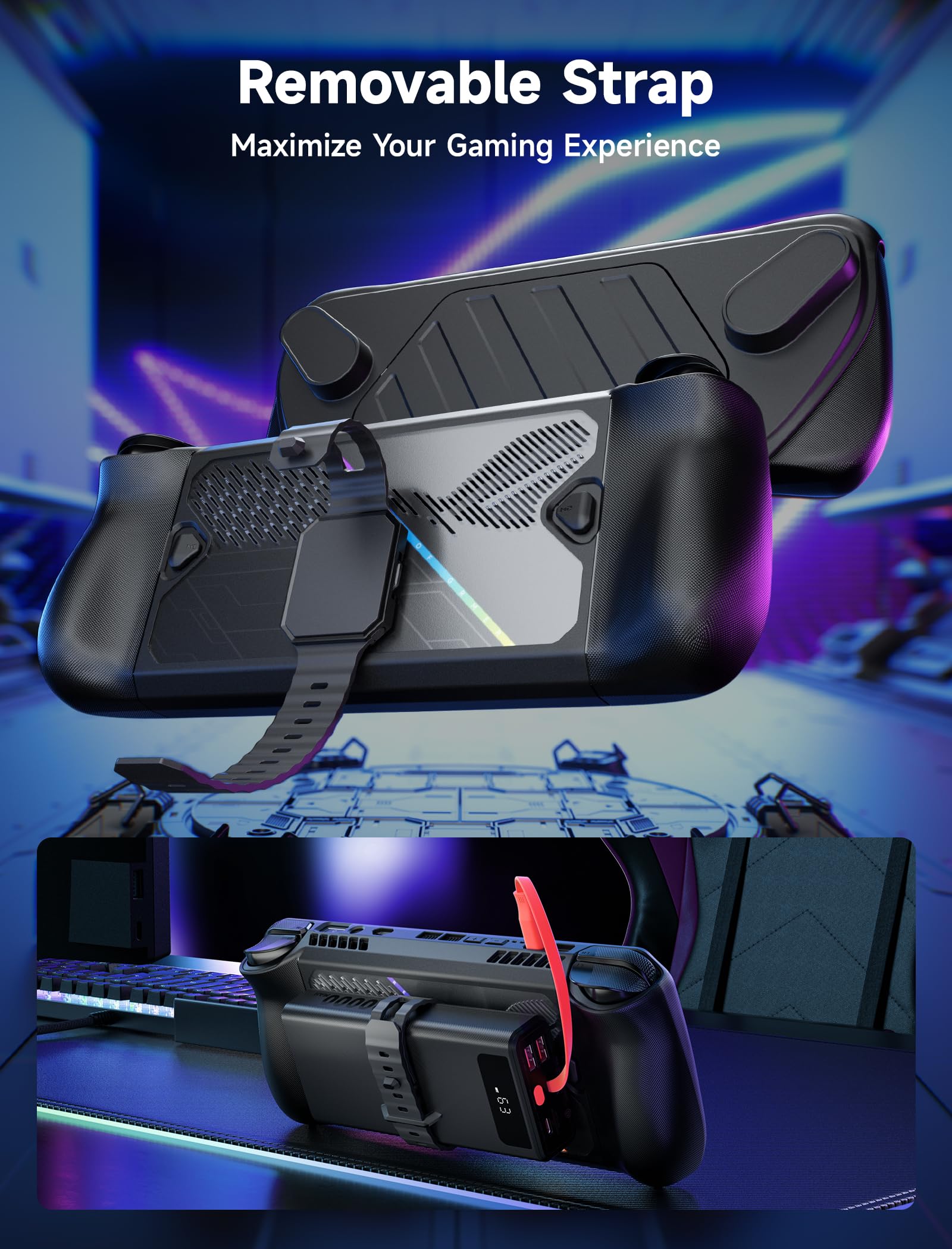 JSAUX PC0111 ModCase solo per ASUS ROG Ally X (2024), Custodia Protettiva con Cover Frontale Rimovibile, Supporto in Metallo Regolabile, 4 Slot Micro SD, Fascia per Accessori, Nero