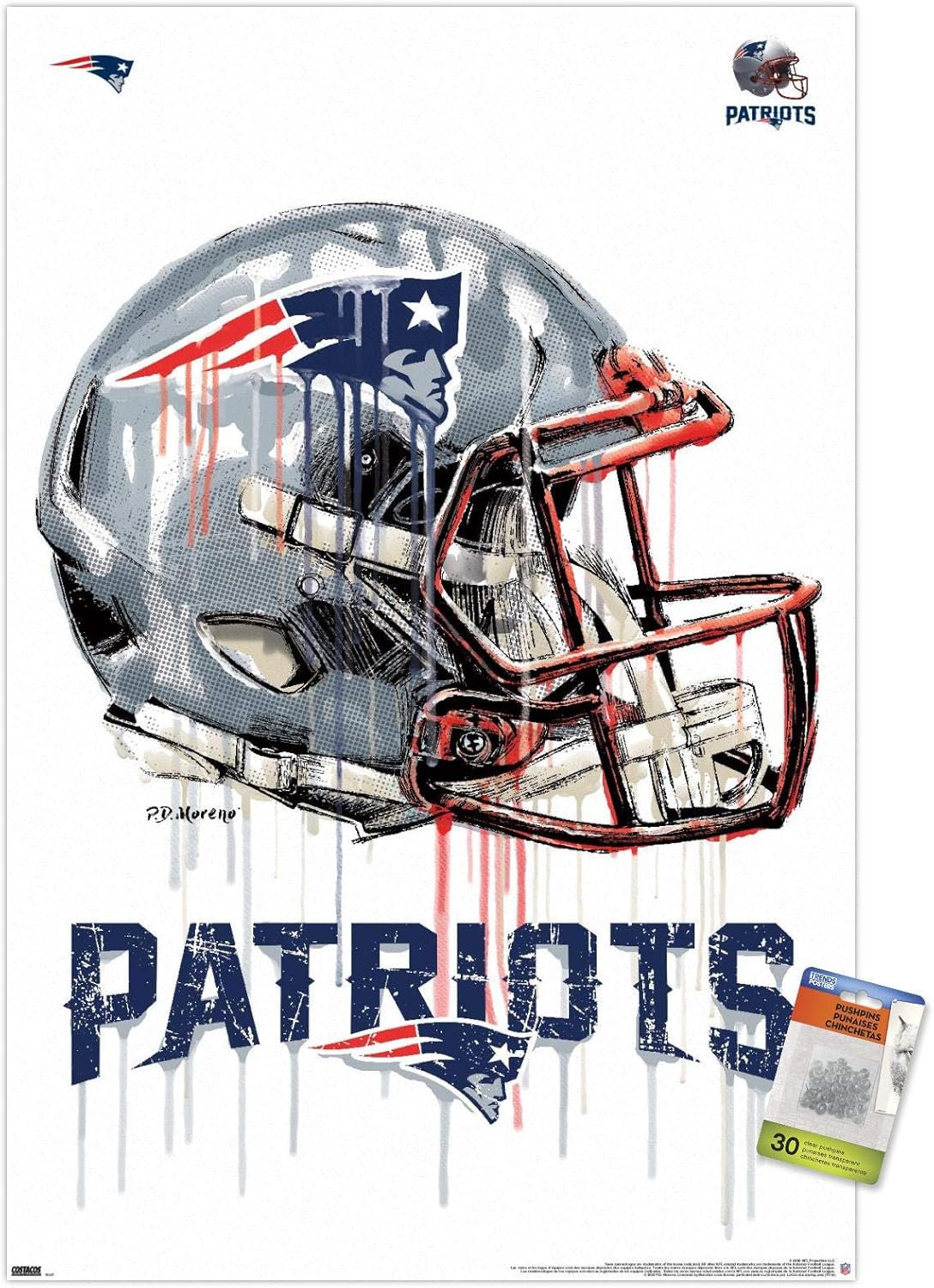 Trends International NFL New England Patriots - Drip Helmet 20 Wall Poster, 22.37" x 34.00", Premium Poster & Push Pin Bundle
