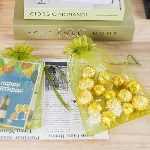 Miniatura 5 de YunKo 50 bolsas de organza de 6 x 9 pulgadas, bolsas de regalo con cordón, bolsas de regalo de malla, bolsas de organza transparente para recuerdos