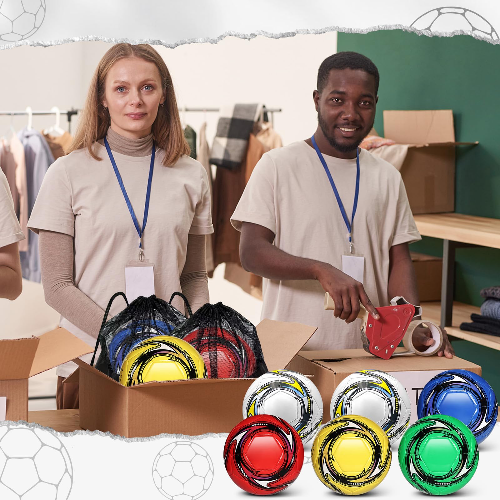 Weihnachts-Fußball mit Pumpe, unaufgepumpt, 6 Stück, mit Netz-Sporttasche, Pumpnadel für Schuhkarton, Geschenkfüller, Wohltätigkeitsorganisationen, Spenden