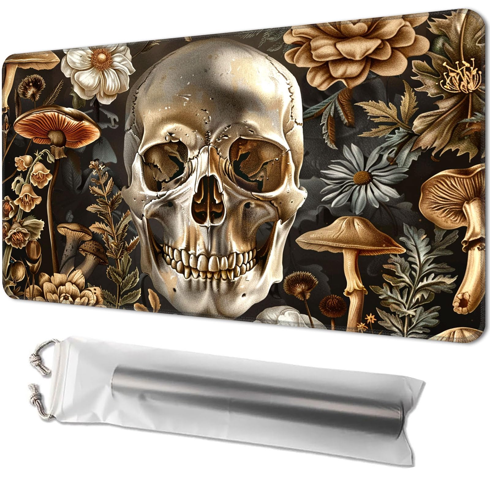 Playmat for TCG, with Free Storage Bags, Game Mat 24 x 14 inches, MTG and Board Game Mat for Cards, Ideal for Card Game Enthusiasts, Skull Mushrooms — image 1