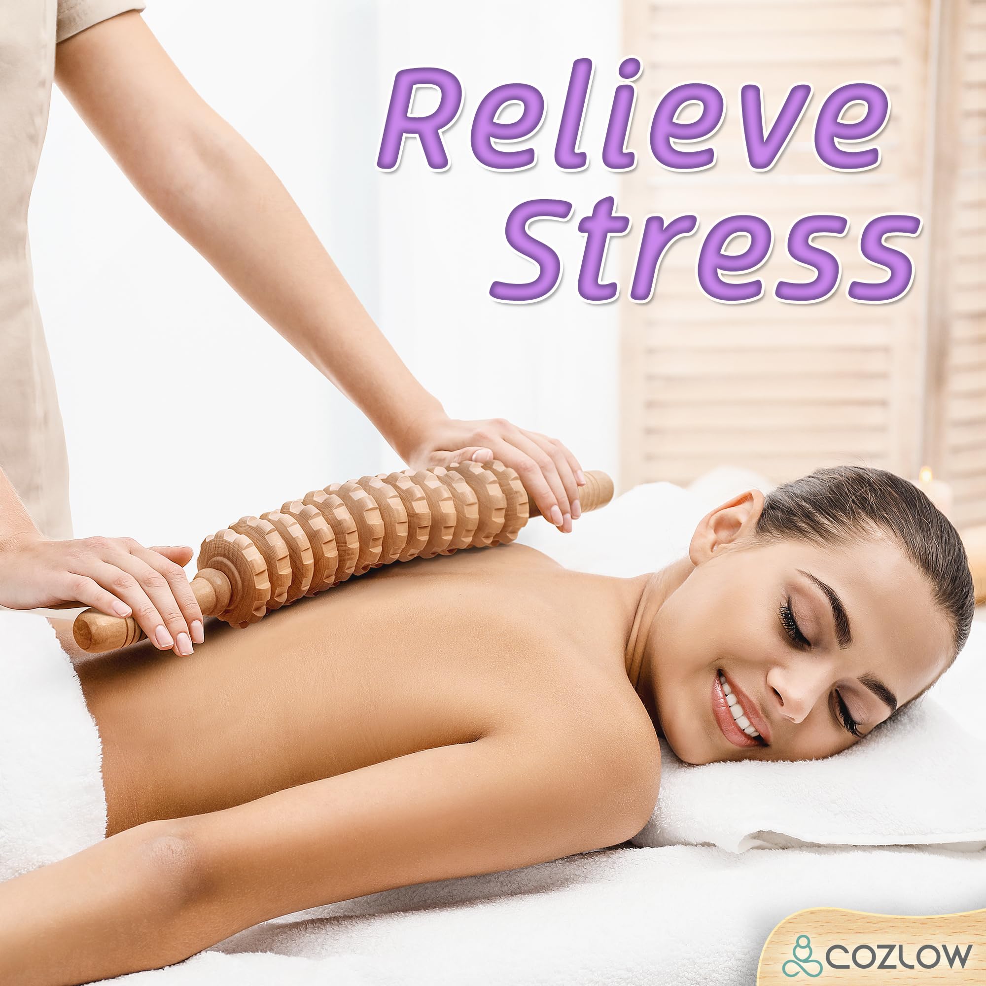 Wooden Massage Roller Stick (12 Rollers) - Wood Therapy Massage Tool for Body Sculpting, Fascia Release & Lymphatic Drainage - by Cozlow