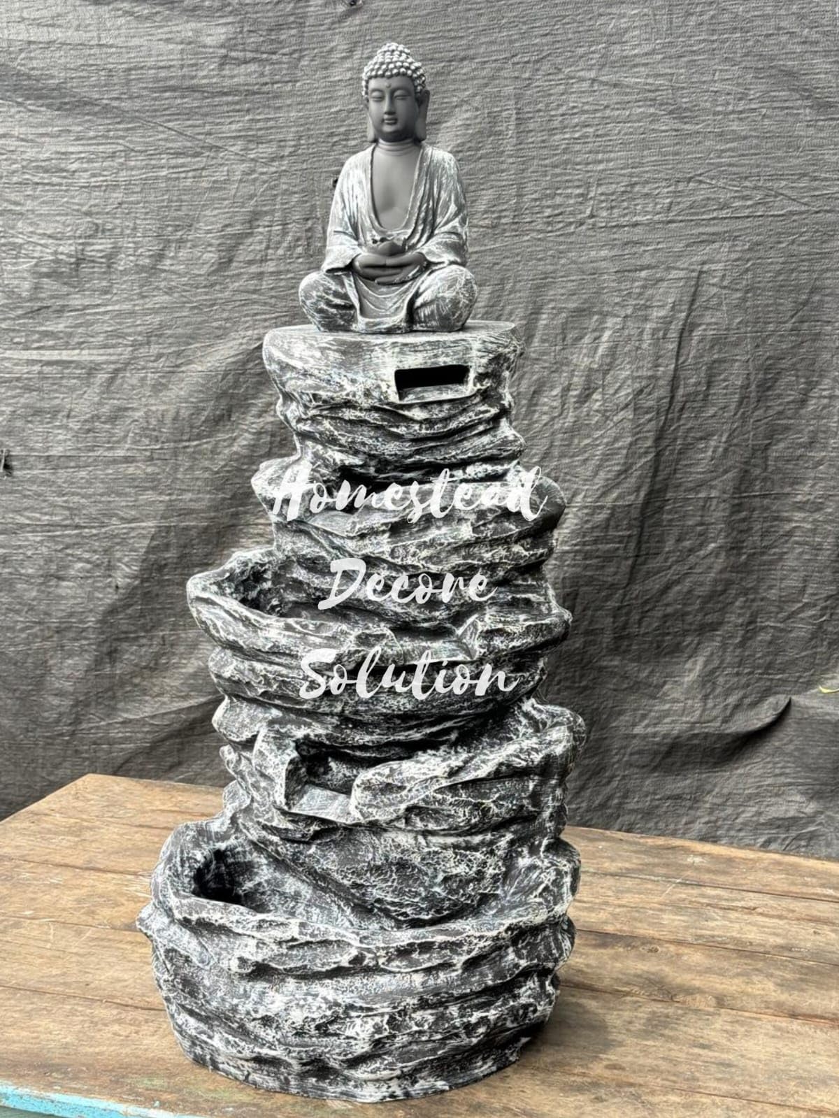 Homestead Decore Solution5 Step Spiral Buddha Water Fountain | Zen Garden Decor, Stacked Stone Design, Meditating Figurine, Indoor/Outdoor Use, Cascading Tiers-image-23