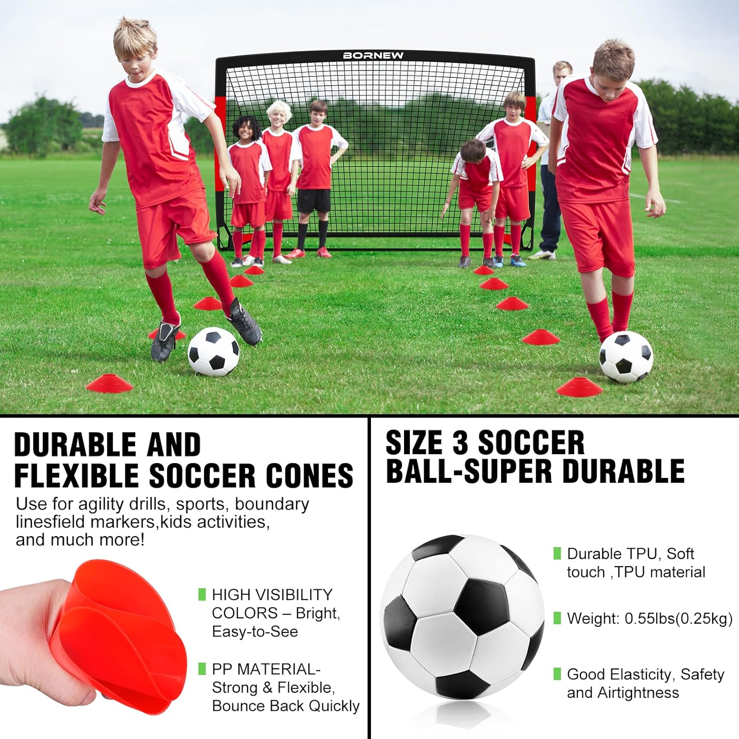 Kids Soccer Goal for Backyard Set - 2 Set of 7X5 / 6X4 ft Toddler Soccer Nets Training Equipment, Soccer Ball, Pop Up Portable Soccer Set for Kids and Youth Games and Training Goals Ages 3-16 Gift