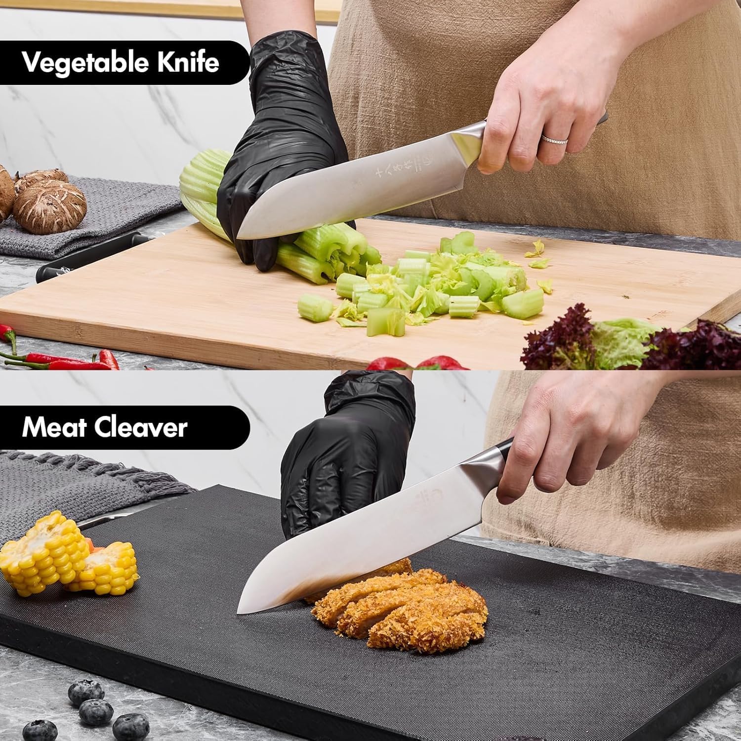 SHI BA ZI ZUO Meat Cleaver Set, 2 Pieces Professional Butcher Knife and Chef Knife Bone Chopper Perfect for Restaurants and Home Kitchen Use