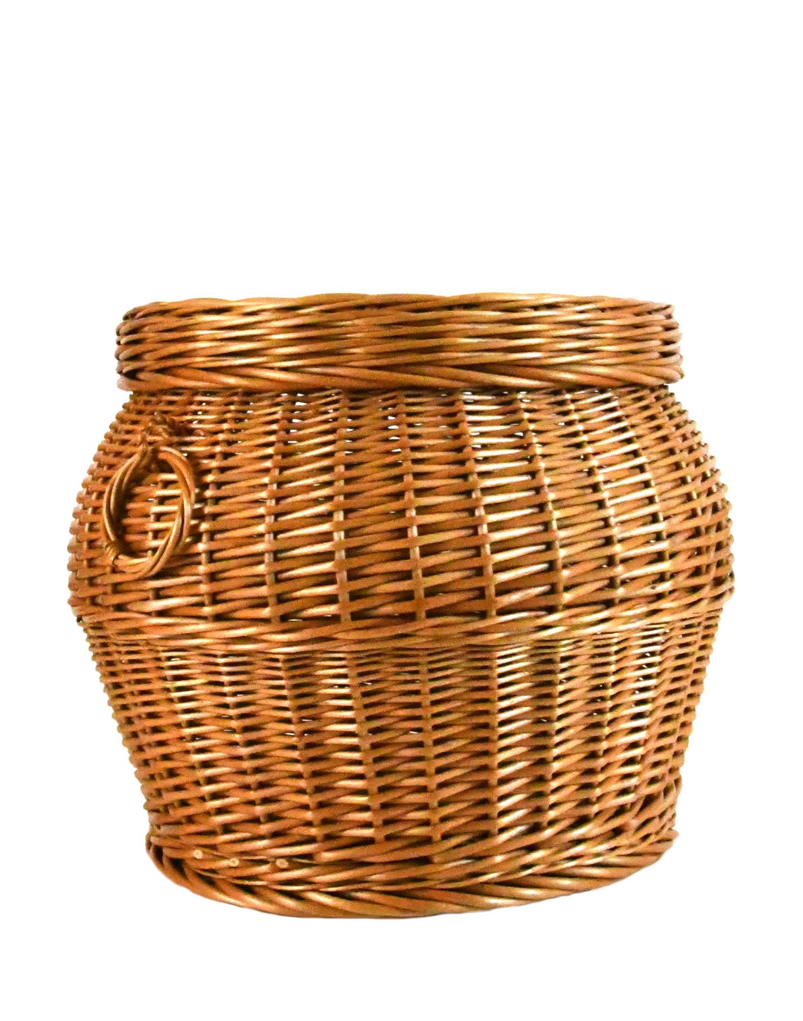 Pouf Hocker aus Weide rund braun mit Stauraum K7-148 | Deckel, Griffe, Wäschebox, Handarbeit