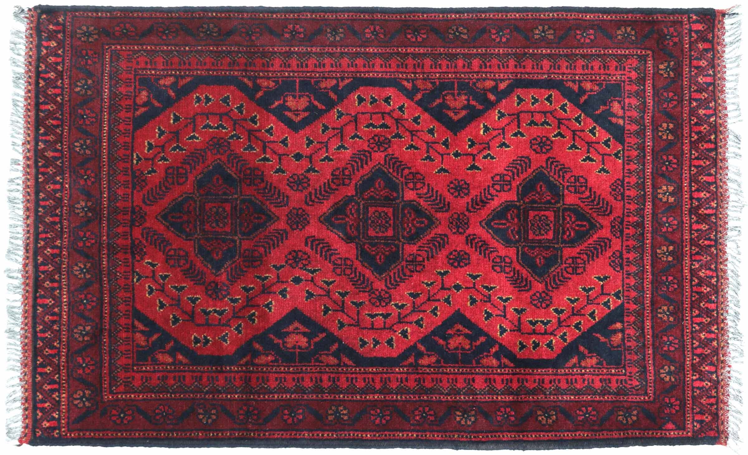 Tapis Khal Mohammadi en laine noué main marron géométrique 100x150