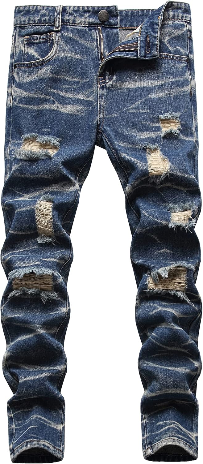Boy’s Skinny Fit Ripped Destroyed Distressed Slim Fashion Stretch Jeans Pants