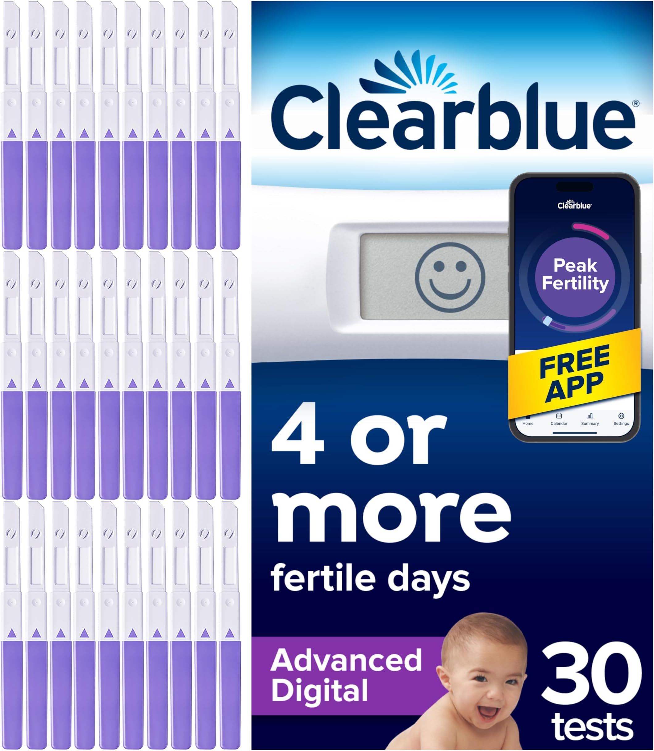 Clearblue Advanced Digital Ovulation Test Kit (OPK). Double Your Chances of Getting Pregnant, 1 Digital Holder and 30 Ovulation Tests, Try The Free Clearblue Period & Cycle Tracker App