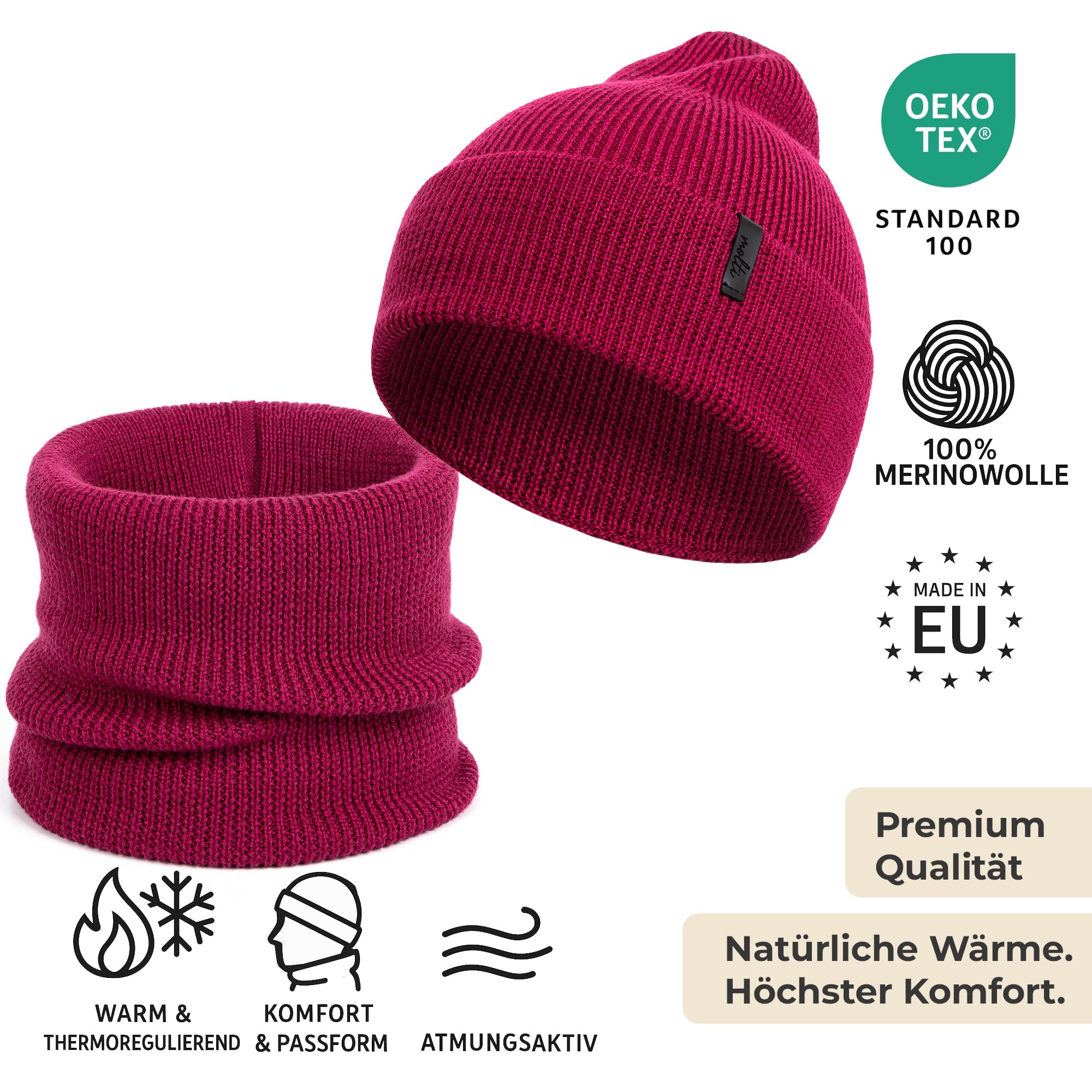 molti Dziecięca czapka beanie i komin – wełna z merynosów, czapka z dzianiny i szal typu loop dla chłopców i dziewczynek, ciepła i oddychająca, wiosna i jesień, w 5 kolorach