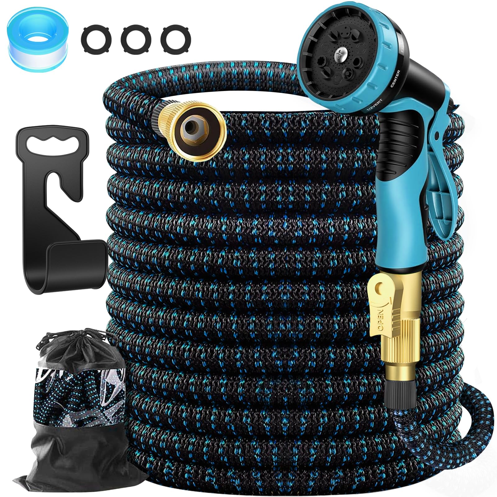 Expandable Garden Hose, 100FT Water Hose with 10 Function Spray Nozzle, Elastic Garden Hose with 3/4" Fittings, 5 layer Core, Garden Hose useful house gifts for Outdoor Lawn Car Watering Plants