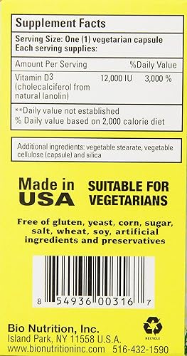 Miniatura 5 de Bio Nutrition D3 12000 Iu Vegi-Caps 50 unidades