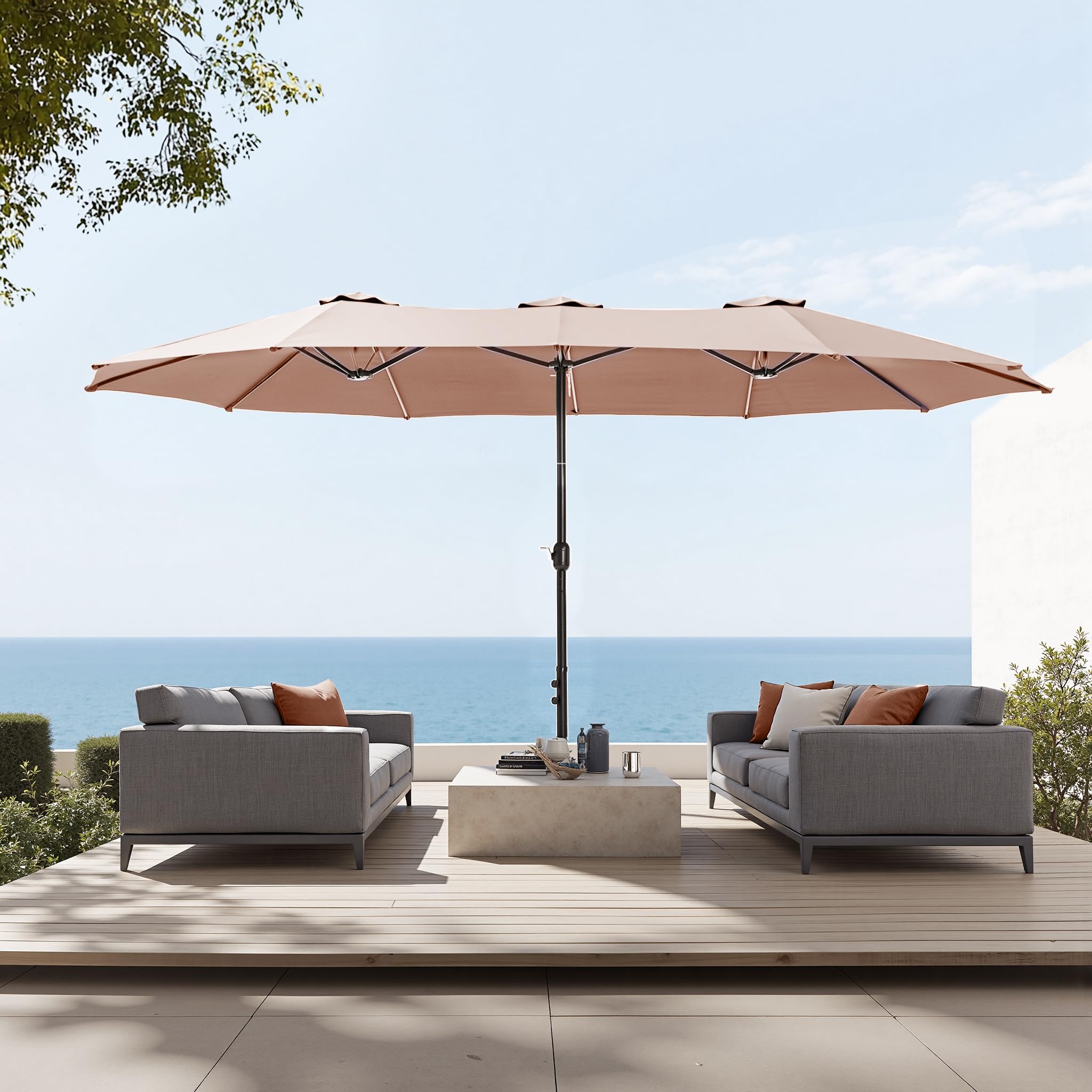 Sophia William 15 ft Extra Large Patio Umbrella with Base Included Rectangular Outdoor Umbrella Heavy Duty Market Umbrella