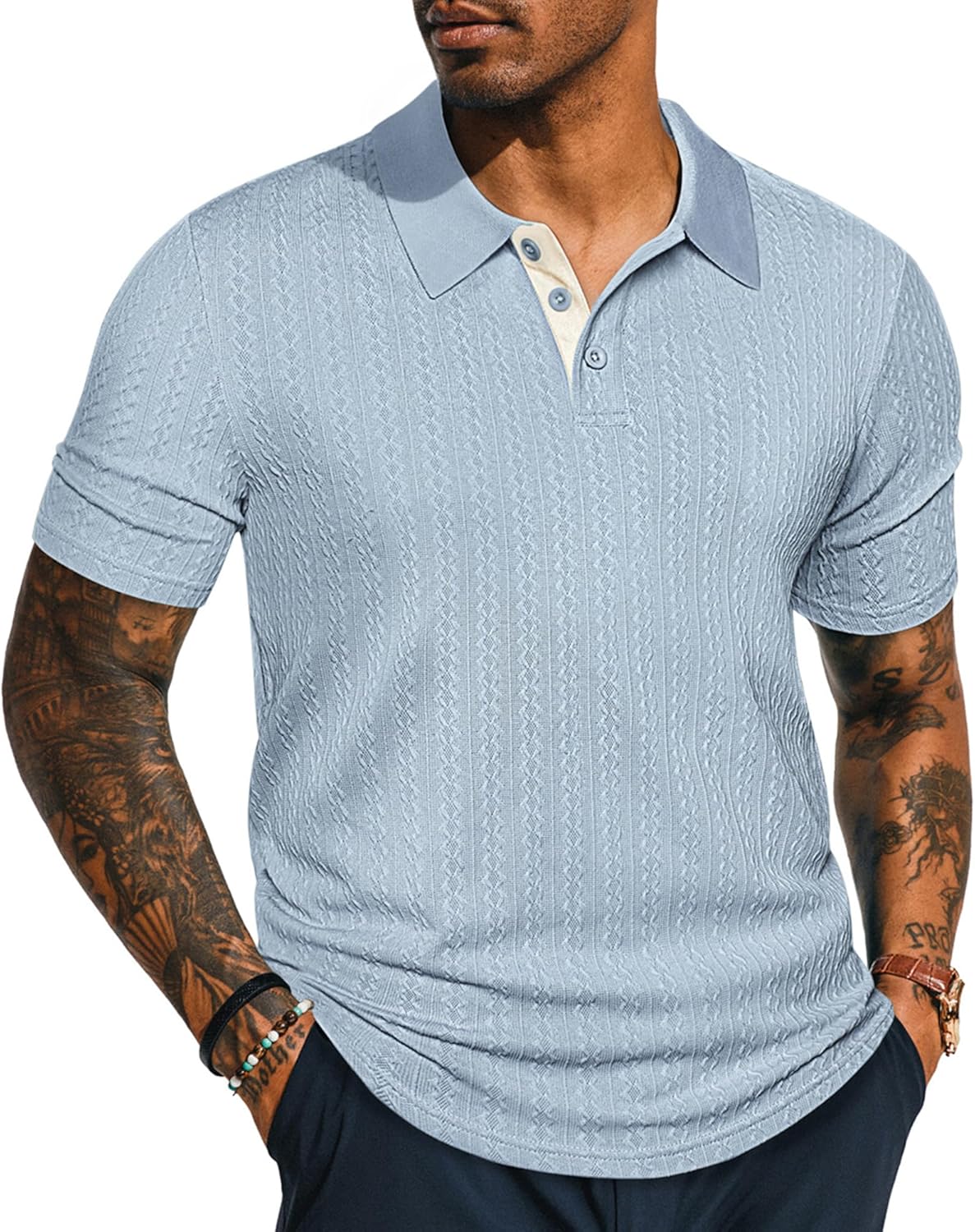 PJ PAUL JONES Men's Textured Short Sleeve Polo Shirt