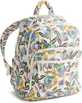 Vera Bradley Women's Featherweight Bancroft Backpack 15 Laptop Sleeve, Water Resistant Gardenia Garden, 24L