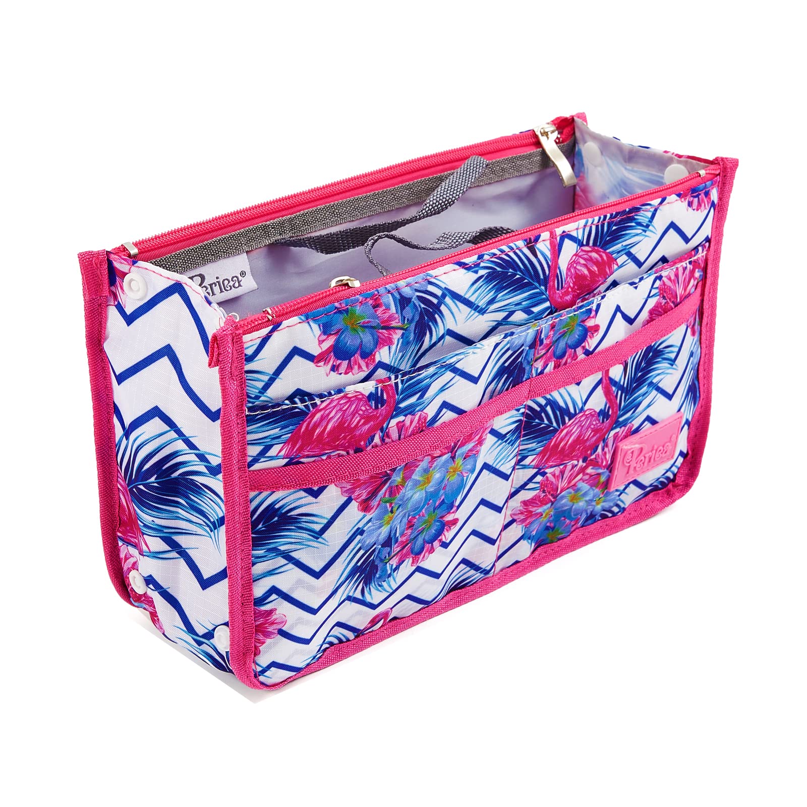 Periea Signature Purse Organizer Insert with Handles & 13 Pockets - 3 Sizes (Flamingos, Medium)