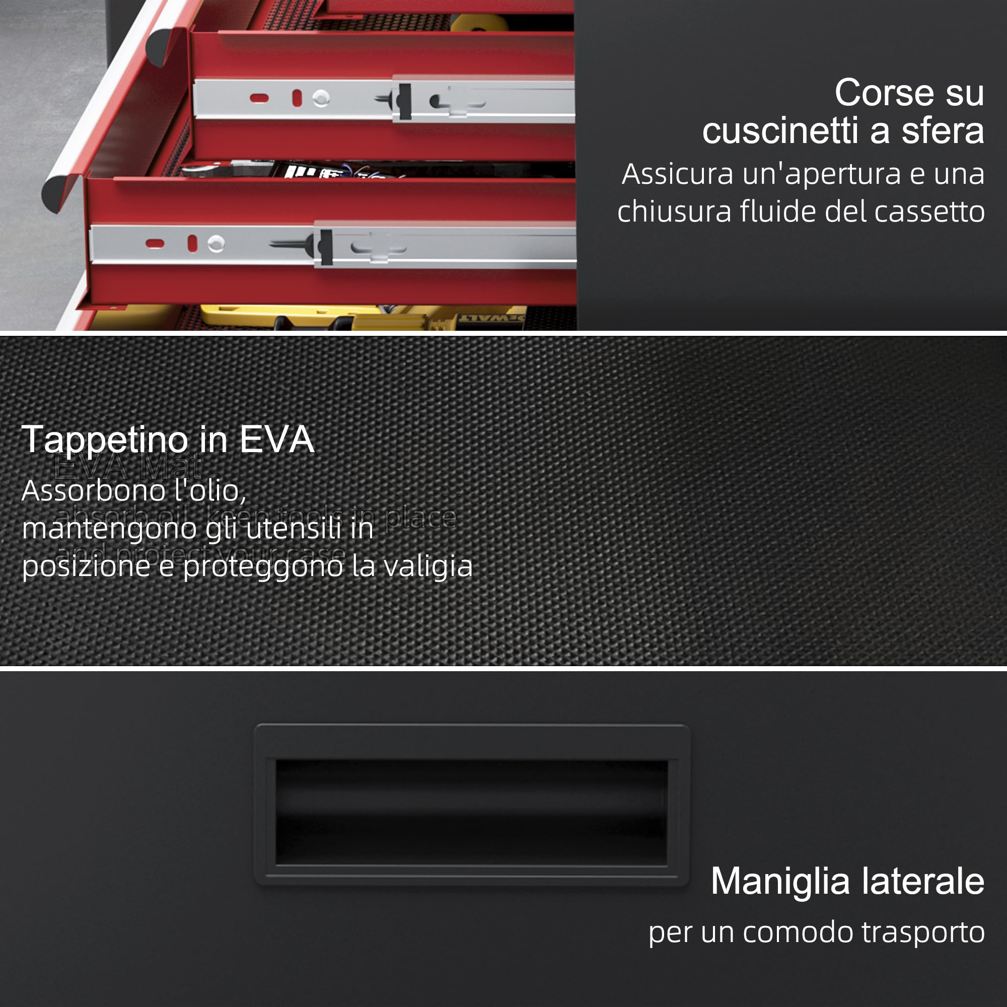 HOMCOM Carrello Porta Attrezzi, Portattrezzi 5 Cassetti, Ruote, Rosso | Cassetta Portautensili Rimovibile, Armadietto con Chiave in Acciaio