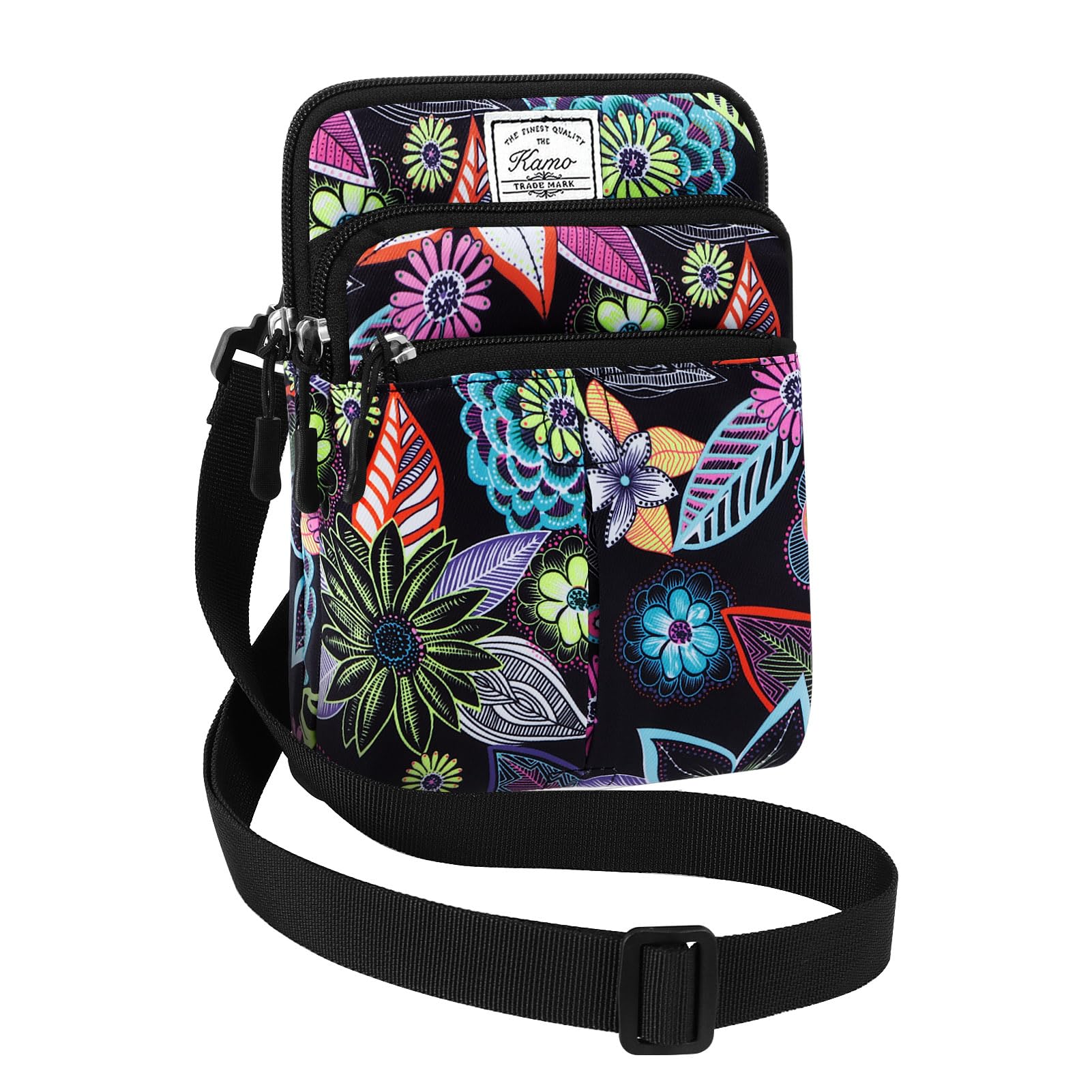 KAMO Multifunction Phone Bag - One Shoulder Waist Diagonal Cross Triple Zip Hipster Crossbody Purse for Women & Men - Outdoor Smart Phone Case