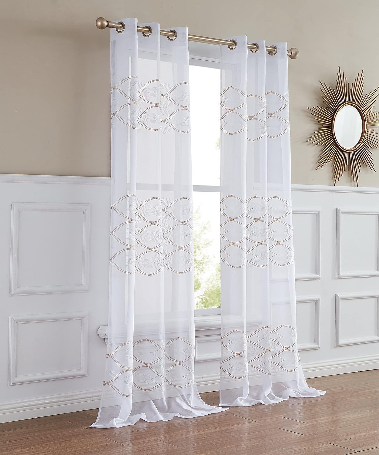 Dainty Home New Wave Linen Look Wave Design Striped 76" x 96" Window Panel Pair in Silver and White