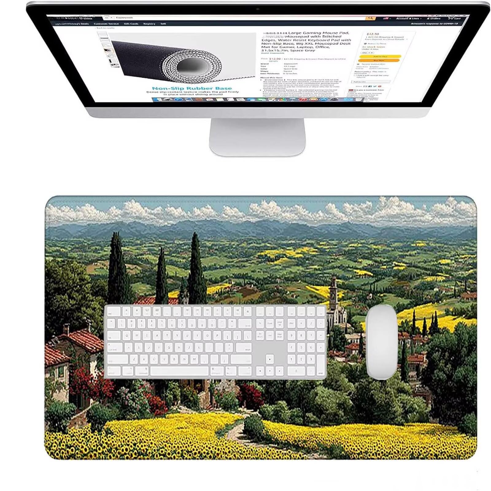 Zielona podkładka pod mysz do gier, duża podkładka pod mysz XXL 1200 x 600 x 3 mm, podkładka pod mysz krajobrazową do klawiatury i biura, akcesoria do gier, zmywalna, poprawia precyzję i szybkość dla