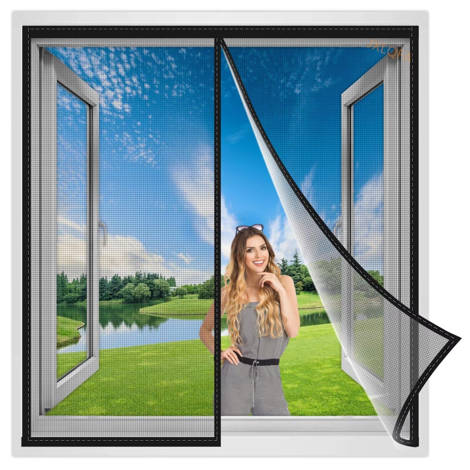 Jxlqfa Black Fly Catcher Paper 120X145 Cm, Net Window Keep Mosquitoes Flies Bugs Insects Out Full Frame Fits Single Sliding Standard Patio Glass French Balcony Window Reinforced
