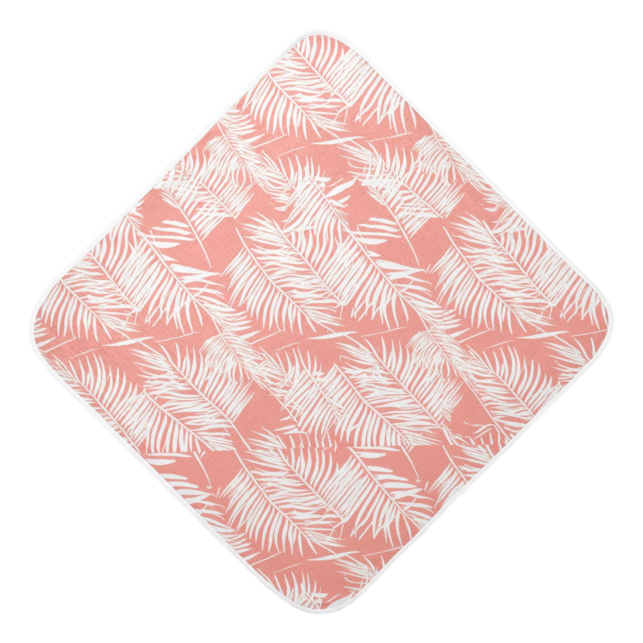 Kigai Baby Hooded Towel Absorbent Baby Bath Shower Towel with Hood for Newborn Boys Girls Babies Infant Toddler (Palm Leaves on Coral 30 x 30 in)