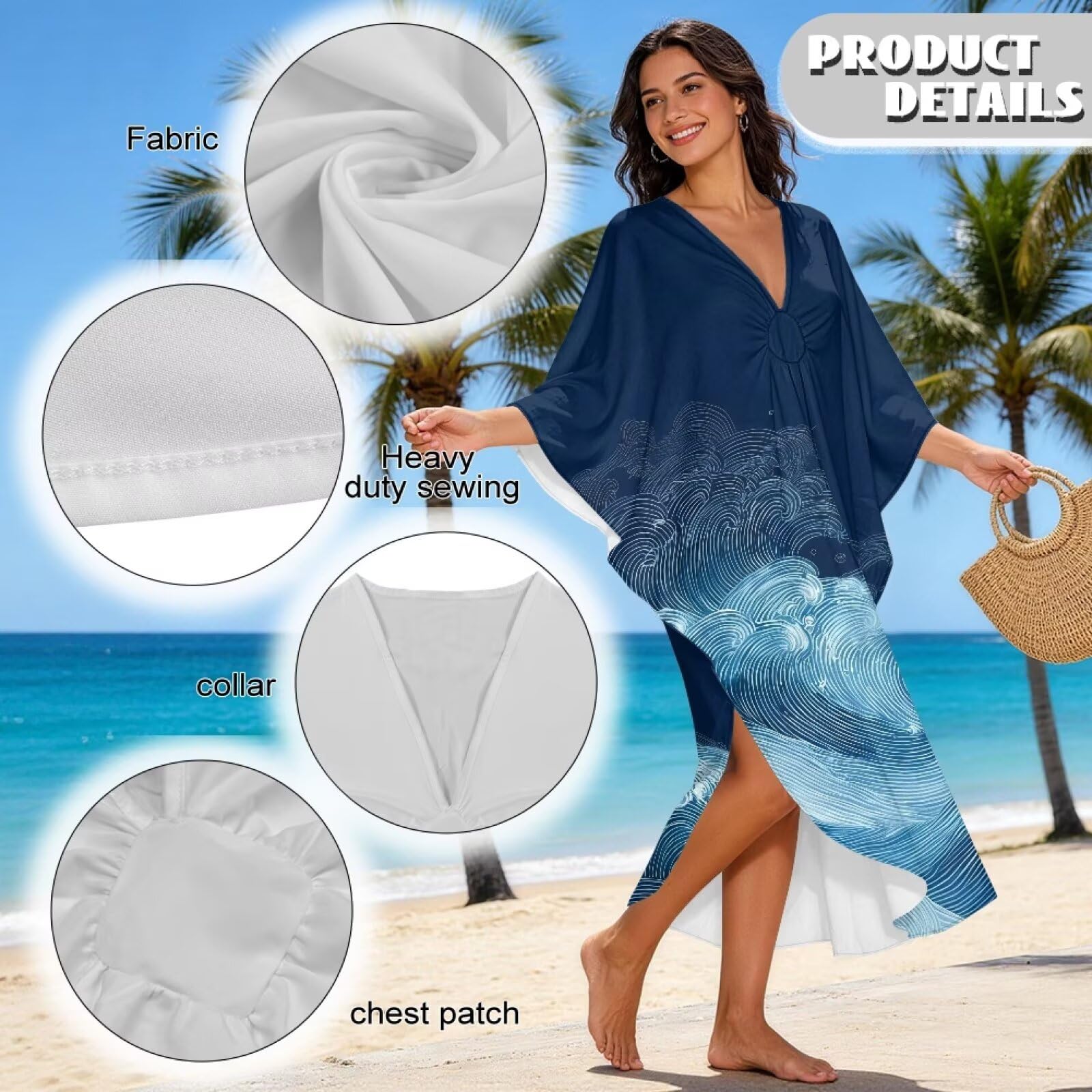 Xoenoiee Abito caftano da donna con scollo a V, taglie forti, maniche lunghe a pipistrello, copricostume estivo da spiaggia