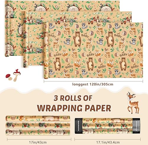 Vista 121 de WERNNSAI Rollos de papel de regalo de dinosaurios, 3 rollos de papel de regalo de dinosaurio rosa de 17 x 120 pulgadas, para bebés, niñas, Pink