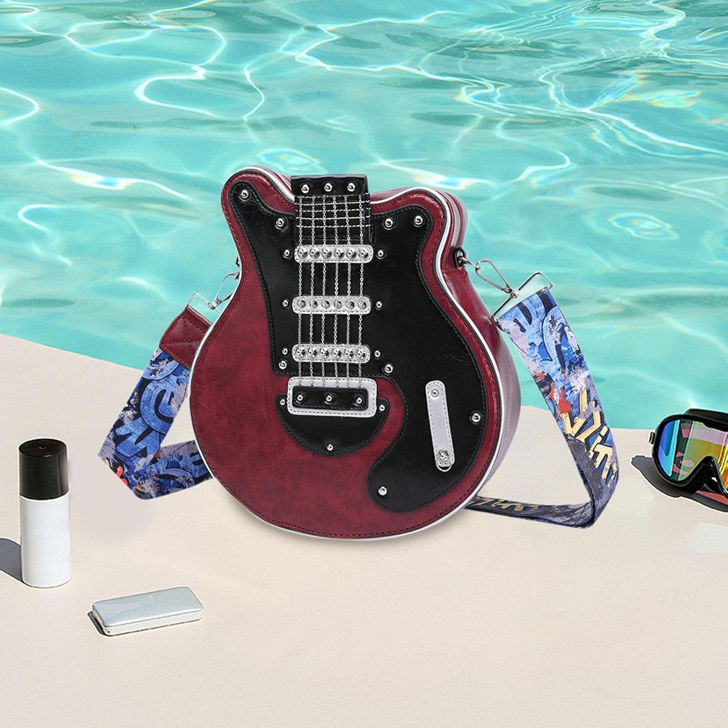 [Freneci] レディース レザー クロスボディバッグ 休暇中のショッピングに最適なトレンディなギター型バッグ