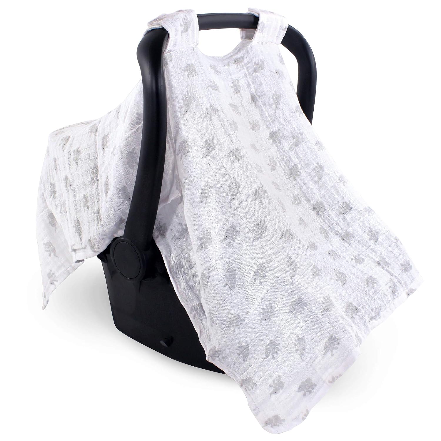 Luvable Friends Unisex Baby Muslin Car Seat Canopy, Elephant, One Size