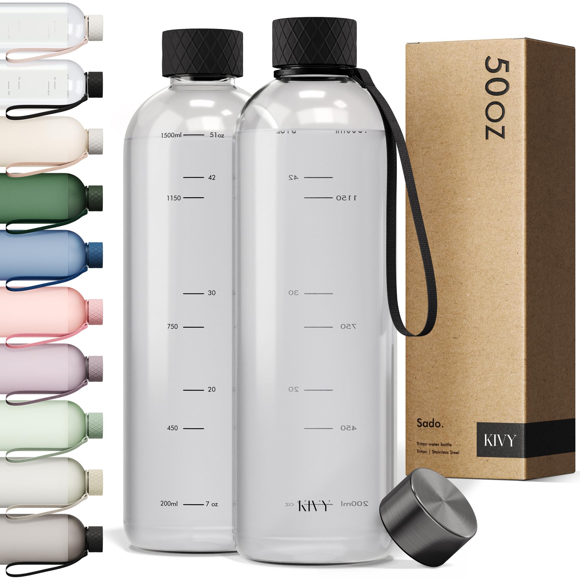 KIVY Tritan Water Bottle 1.5 Litres – Suitable for Carbonated and Leak-Proof – for Sports, School & Office – Drinking Bottle 1.5 Litres – Sports Water Bottle Gym – Water Bottle Suitable for Fizzy