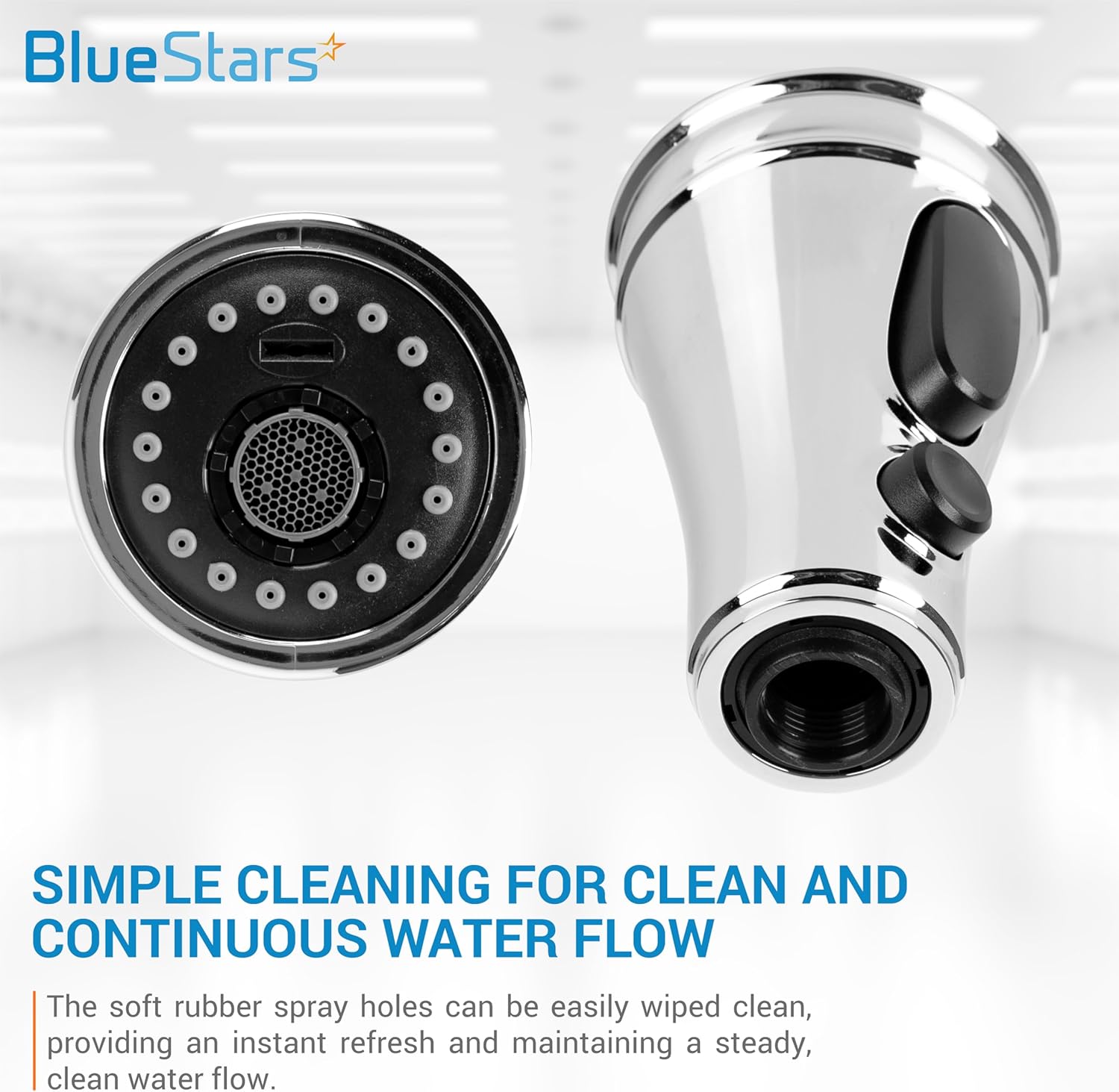 BlueStars Pull Down Kitchen Faucet Head Nozzle Replacement - 3-Function Anti-Splashing Faucet Head - 9 Adapters For Various Hose Types - For Kitchen Sink