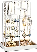 SONGMICS Porte-bijoux, Support à Bijoux, Organisateur de Bijoux, Présentoir Accessoires, en Métal, Plateau en Velours, pour Colliers, Bracelets, Boucles d’Oreilles, Bagues, Blanc JJS021W01