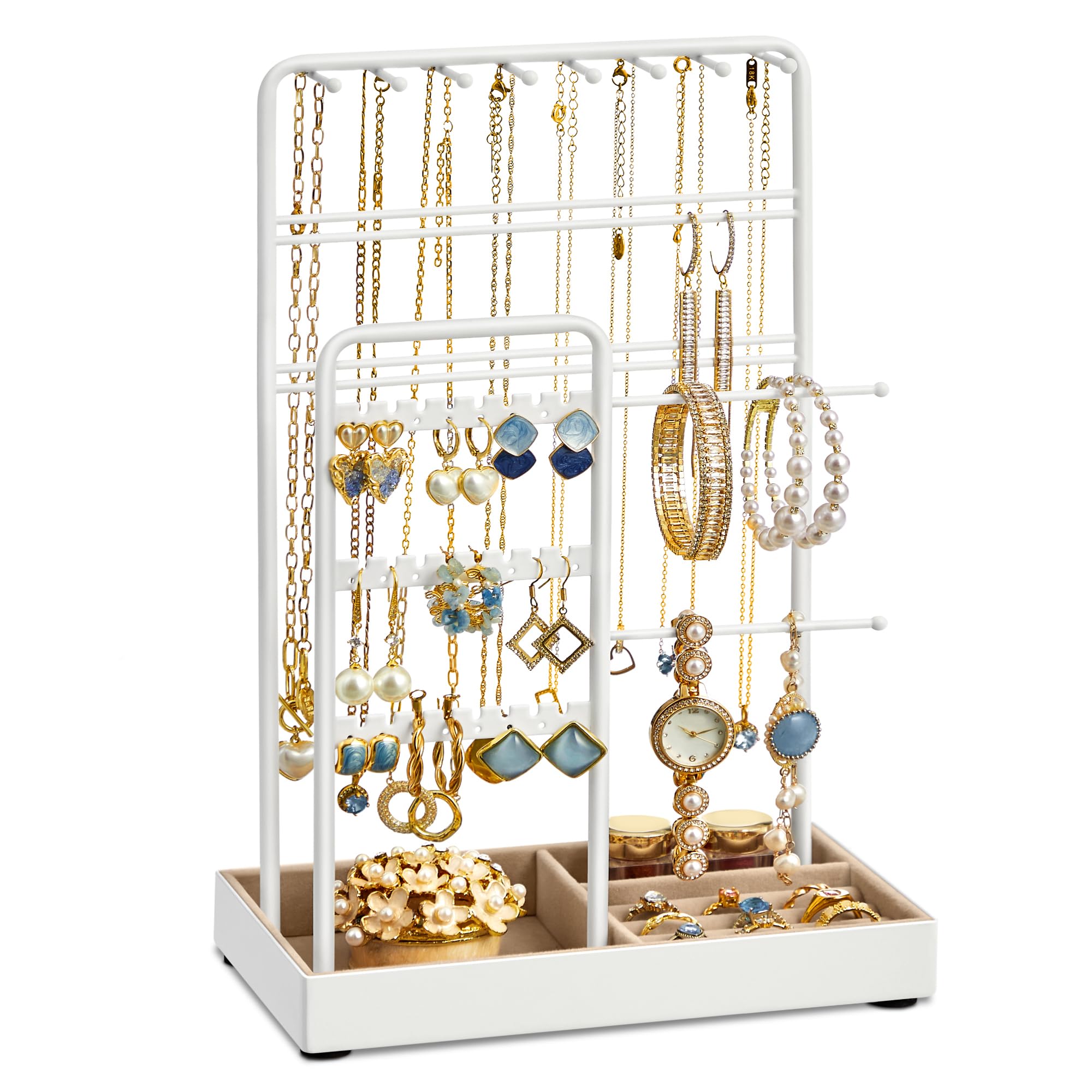 SONGMICS JJS021W01V1 Accessory Stand, Piercing Stand, Stylish, Jewelry, Necklace Stand, Accessory Organizer, Storage, Large Capacity, Includes Metal Frame & Velvet Tray, Necklaces, Piercings, Bracelet