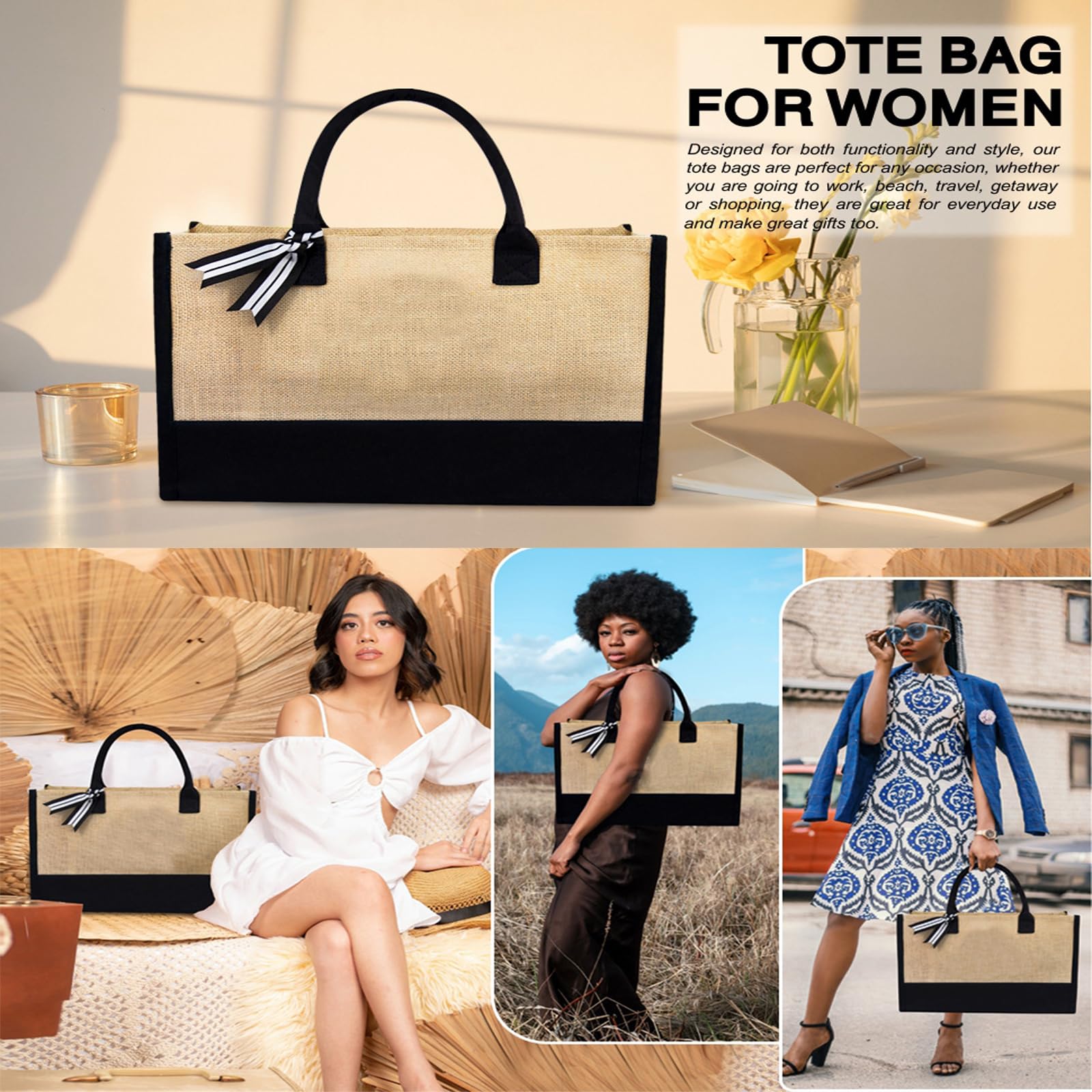 Borsa per la spesa riutilizzabile in iuta di cotone, borsa per la spesa personalizzata con fiori e lettere stampate per donne/uomini, borsa da spiaggia in tela riutilizzabile, borsa regalo