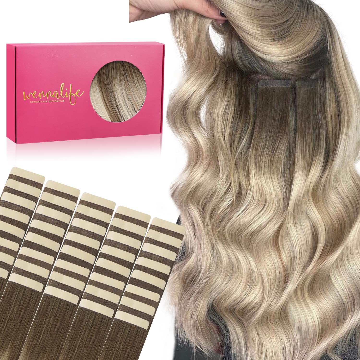 Wennalife Tape In Hair Extensions Human Hair 40pcs 100g 22