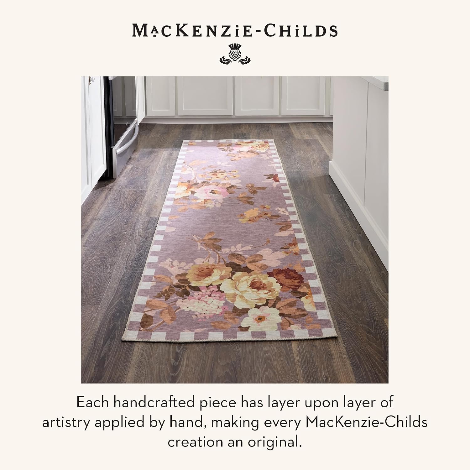 MACKENZIE-CHILDS Washable Rug, Decorative Indoor Rug for Living Room and Kitchen, 2' x 3', Wild Rose Taupe