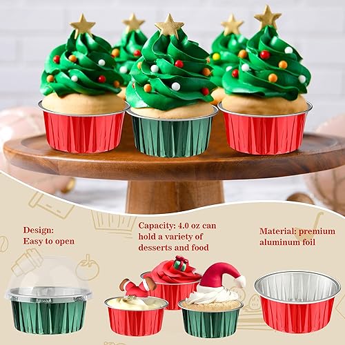 Miniatura 54 de 50 moldes para hornear con tapas, mini moldes de aluminio de 4 onzas con tapas, moldes desechables, moldes individuales para tartas, forros