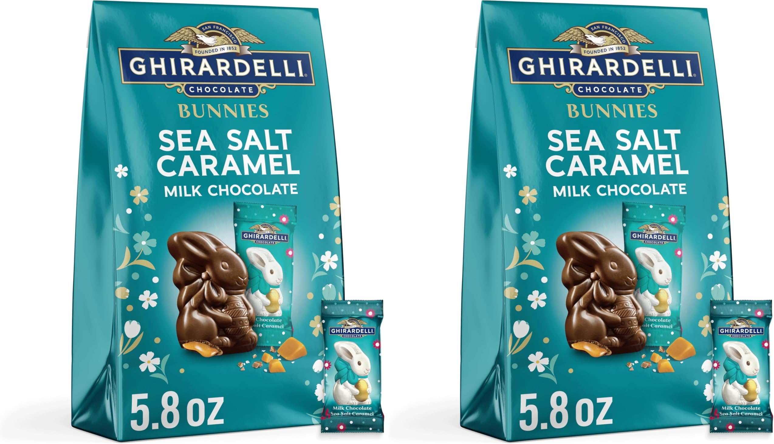 Sea Salt Caramel Milk Chocolate Bunnies, 5.8 oz Bag Premium Easter Candy Individually Wrapped (Pack of 2)