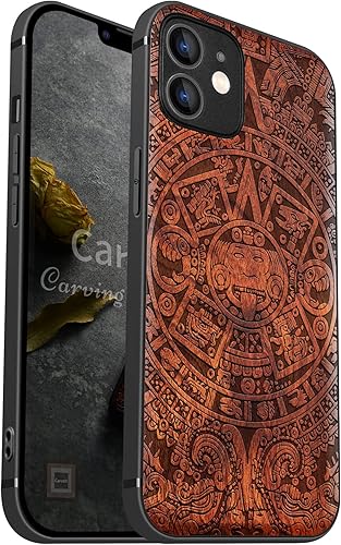 Miniatura 46 de Carveit Funda magnética de madera para iPhone 12 Pro [madera natural y TPU suave negro] a prueba de golpes, funda de madera única y elegante