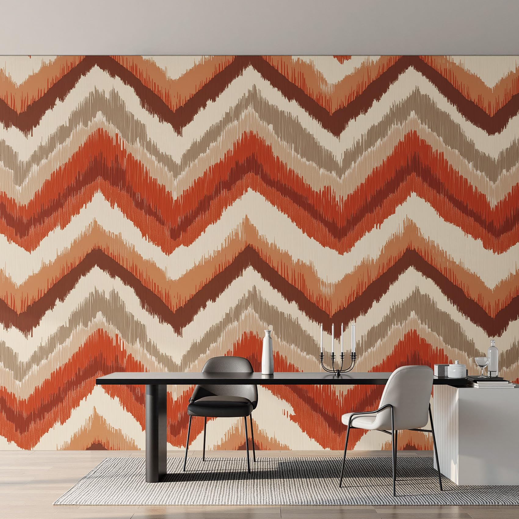 Papier peint intissé zigzag pour masquer les murs irréguliers de salon