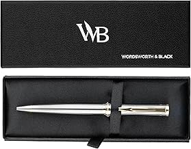 Wordsworth et Black Ensemble de Stylo Bille de Luxe - Laque Argentée, Finition Or 24K, Pointe Fine Rechargeable, Cadeau pour Hommes & Femmes, Recharge d'Encre, Beaux Stylos pour le Travail