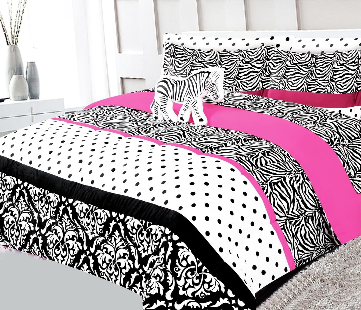 Twin/Full Kids Comforter Reversible Complete Bedding Set Girls Boys Toodler Patterned Sheets Set Pillow Sham and Decorative PillowSham (Dinosaur White, Twin)