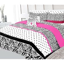 Twin/Full Kids Comforter Reversible Complete Bedding Set Girls Boys Toodler Patterned Sheets Set Pillow Sham and Decorative PillowSham Zebra, Twin