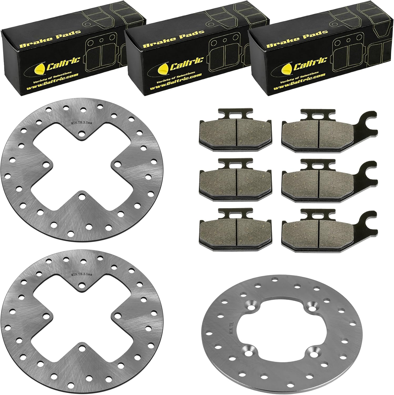 Caltric Front & Rear Brake Disc Rotors & Pads Compatible with Can Am Outlander 400 2003-2014 / Outlander 500 650 2006-2012